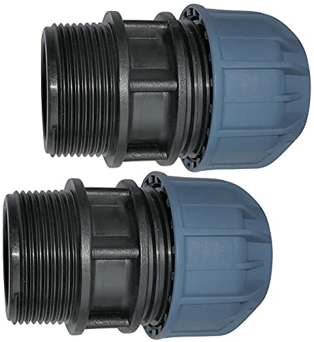 AERZETIX - Juego de 2 - Manguito/Adaptador Roscado - Reductor de Compresión Recto - Conexión Rosca Macho 1 1/2'' - para Tubería de Agua Ø32mm - en Polipropileno - Conector/Reparador