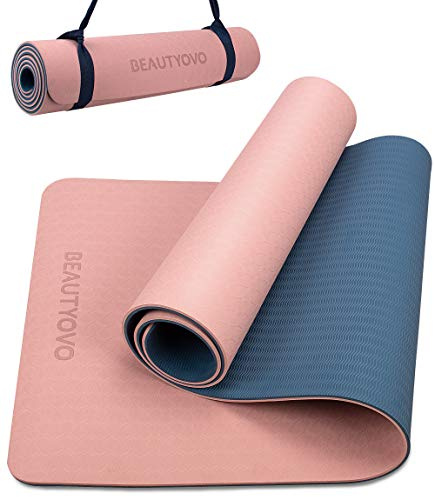 Yogamatte Rutschfest mit Tragegurt, 8mm Extradick Yoga Matte, TPE Schadstofffrei Sportmatte für Zuhause oder Draußen, Fitnessmatte für Yoga Pilates Workout, Gymnastikmatte Doppelseitig
