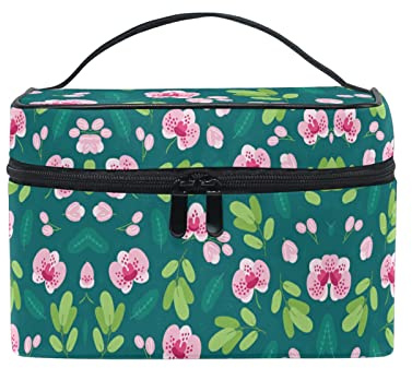 Floral Grass Pink Plant Green Cosmetic Bag Organizer Zipper Makeup Bags Pouch Toiletry Case for Girl Women