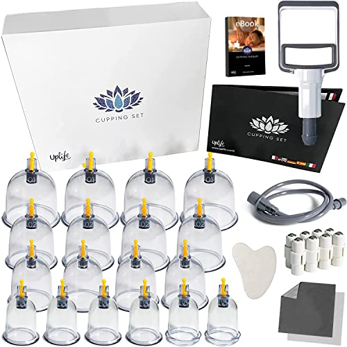 Uplife Schröpfgläser mit Vakuumpumpe (18 Stück) + Jade Gua Sha Stein + 2 Mikrofasertüchern | Deutsche Bedienungsanleitung |schröpfgläser silikon Cupping Schröpfen