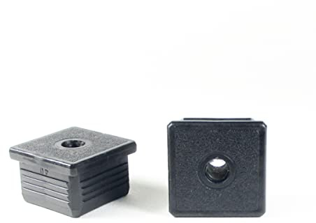 ajile Embout Insert Plastique Carré Noir pour Tube 40 x 40 mm épaisseur 1,6 à 2,0 mm Fileté Taraudé Diamètre 10 mm (M10) - Sachet de 4 pièces
