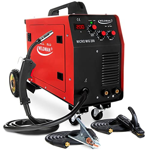 Weldman Micro MIG 200-200A Inverter MIG MAG Schweißgerät Schutzgas und Fülldraht - Mit MMA: Elektroden Schweißgerät - Kombi Schweißgerät mit Fahrwerk, Set:Solo