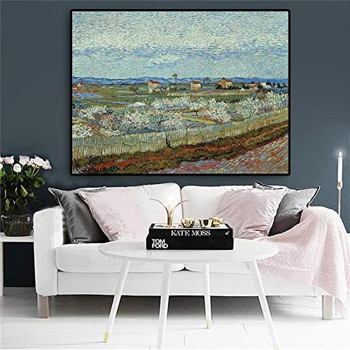 Landschaft Pfirsichbäume in Blüte Malerei von Vincent Van Gogh Diamant Malerei Kits für Erwachsene Diamant Kunst DIY Kunst Handwerk für Zuhause Wanddekoration Geburtstagsgeschenke