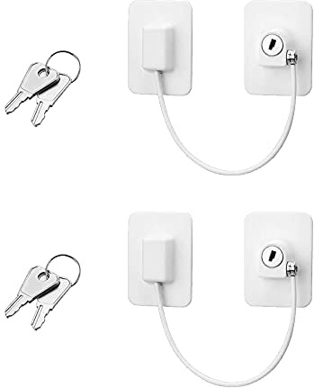 Window Door Lock,Upgrade 2026 Adhesive Cable Restrictor with Keys Baby Child Safety Locks Anti-Theft Security Lock Protection Lock Buckle Cable Catch Wire for Window Refrigerator Cabinet Drawer（2Pcs）