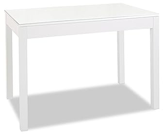 Astimesa - Mesa de Cocina Extensible - Mesa con Tapa de Cristal en Color Blanco - Estructura Tapa Laminado Blanco - Ideal para Espacios Pequeños - Mesa Extensible de 100 x 60 cm a 150 x 60 cm