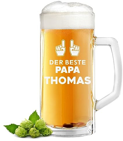 polar-effekt Bierglas mit Gravur Der Beste Papa - Vatertagsgeschenk mit Namen - Geschenk für Papa - Männer Geschenke zum Vatertag, Geburtstag und Jubiläum - Bierkrug mit Füllstrich für Biertrinker