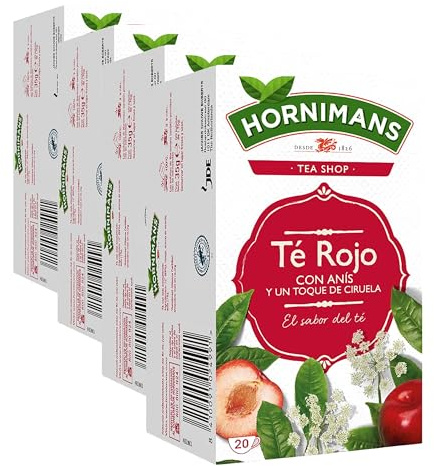 Hornimans Té Rojo con Anís y un toque de Ciruela 100% Natural | 20 bolsitas | Con Teína (Paquete de 4)