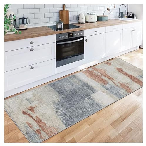 Siunwdiy Küchen teppiche läufer 140X400CM rutschfest Küchenteppich Grau Beige Braun Abstrakter Muster Meterware Waschbar Lang Teppich Läufer Flur Teppichläufer Schlafzimmer Korridor