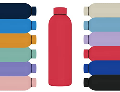 Mi Ko Mi Ka Botella de Agua de Acero Inoxidable Reutilizable | Hermética y Térmica | Sin BPA | Isotérmica, Mantiene Frio 24H y Calor 12H. Doble Pared al Vacío a Prueba de Fugas (Rojo, 500ml)