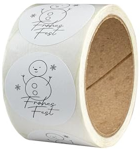 Weihnachtssticker Schneemann – 50 Aufkleber Weihnachten – rund, Ø 4 cm, Naturpapier – Weihnachtsaufkleber selbstklebend auf Rolle – als Geschenkaufkleber oder für Weihnachtskarten