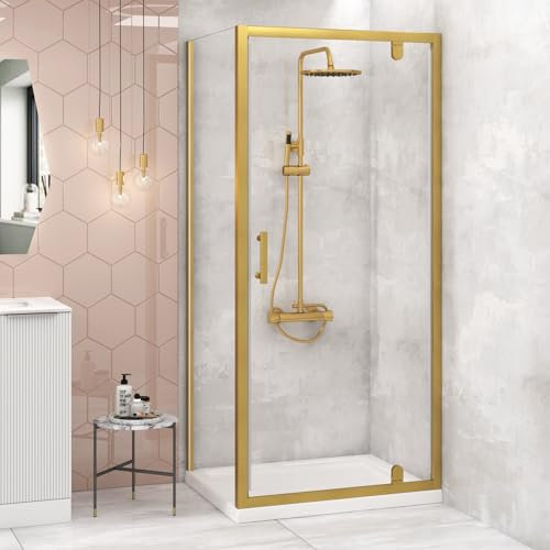 900x700mm Pivot Shower Enclosure Brushed Gold Reversible Screen Panel with 6mm Glass Door Shower Cubicle