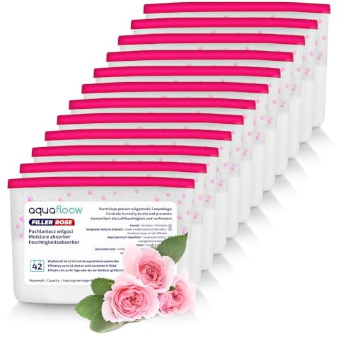 Aquafloow Assorbitore di Umidità per Ambienti 400 ml, Riduce l'umidità, 12 Pezzi ROSE | Neutralizzatore di Odori, Deumidificatore per Cucina, Armadio, Bagno e Studio