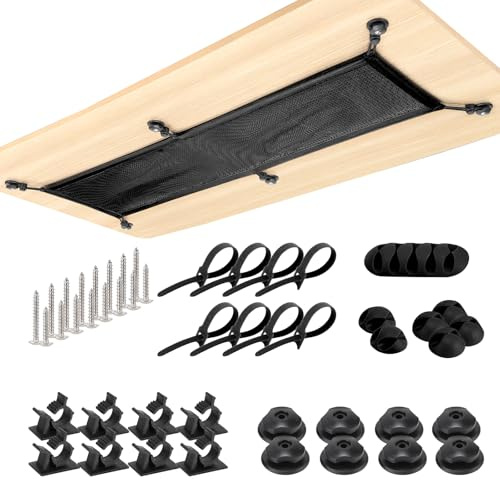 WurdeWindig Filet de Bureau pour câbles - Gestion Flexible des câbles sous Le Bureau - Gestion des câbles PC - 66,5 x 24 cm,Noir