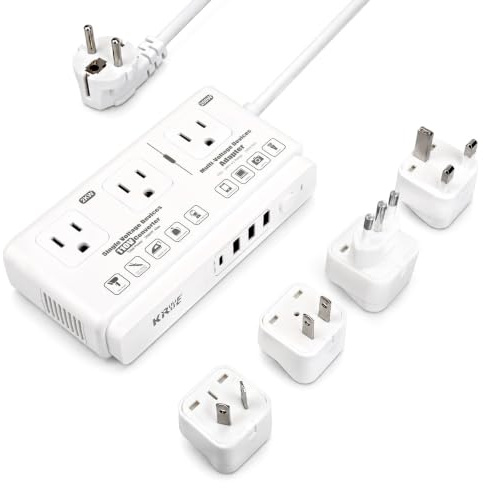 220v to 110v Travel Voltage Converter: International Universal Voltage Converter US to Europe Power Strip Plug Transformer - 2000W Electric Hair Dryer Step Down Outlet Converters for European UK EU
