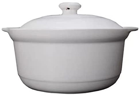 Casseruola rotonda in ceramica, pentola resistente al calore, pentola per zuppa di argilla con coperchio, pentole resistenti al calore per una cottura lenta -bianca||1,8 L