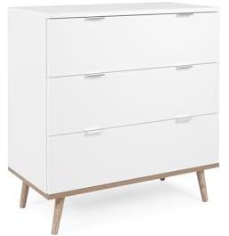 Kommode in weiß matt mit Eiche Sonoma Massivholz, Schubladenkommode skandinavisches Design, Anrichte 80 x 87 cm, Schubkastenkommode Lundby (80 cm)