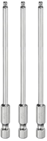 QUARKZMAN 3pcs H3 Puntas de Bola de Destornillador Hexagonal 100mm Largo | Barrena Magnética de Atornillar, Vástago Hexagonal de 1/4, Métrica, Solo Extremo, Acero S2, Cromado, Plateado