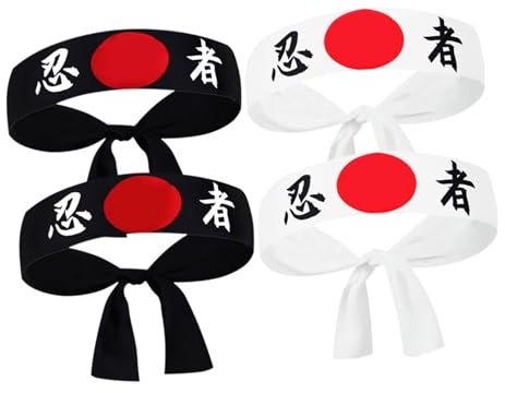 Bandeau Japonerie de Samouraï 4pcs en Polyester, Style Ninja