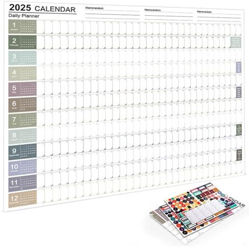 PYRUVAE Calendario da parete XXL 2025 (52 x 74 cm) calendario 2025 da muro Calendario 2025 da muro planner per 12 mesi Dic per ufficio, casa, classe(Multicolore 1)