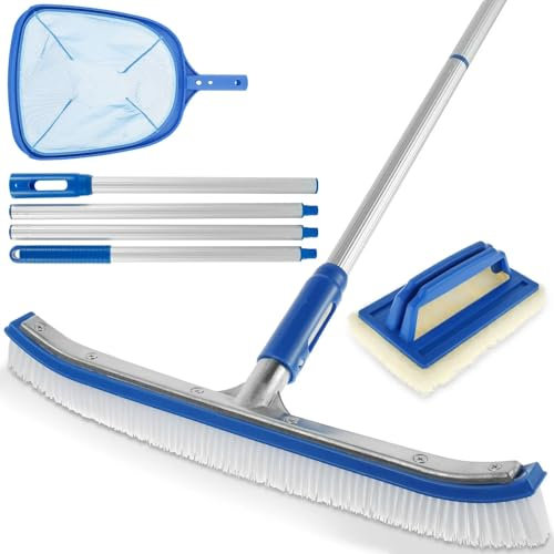 BUUNHI Poolreinigungsset Schwimmbadbürsten-Set, tragbare Schwimmbad-Reinigungsbürste, Desinfektions-Reinigungswerkzeug mit 63-Zoll-Griff Poolzubehör
