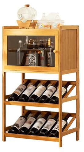 CTREVL Flaschenregal für Wein & GeträNke,Weinregal Holz, Barschrank Vintage, für Wein und Gläser, Versiegelt, Staubdicht und Leicht zu Reinigen, Geeignet für Wohnzimmer und Bar(Beige,52x32x90cm)