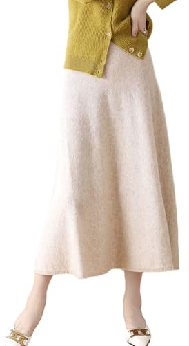 Ailaile Long Skirt Women's Fall Winter 100% Merino Wool Knitted Skirt Ribbed Elastic Solid Warm Sweater Skirts