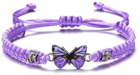 For Memorial - They Fly With Us Every Day Butterfly Bracelet,Adjustable Rope Hand-Woven Butterfly Memorial Bracelet,Cute Butterfly Charm Bracelets, For Lost Loved Ones (Purple)
