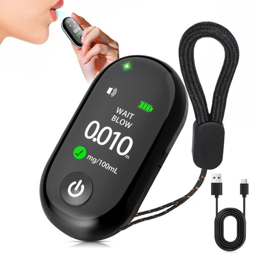 CIGTSICO Breathalyser, Contactless Portable Home Breathalyser Keychain, Alcohol Breathalyzer Tester UK, CE Approved High Accuracy Alcohol Breath Tester with Digital LCD Screen and Easy USB-C Charging