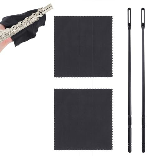 Yuanchu Flötenputzer Set, 4 Stück Flötenreinigungsset 2 Stk Reinigungstücher mit 2 Stk Flöten Reinigungsstab Flötenputzer Blockflöte Querflöte Putztuch Für Die Pflege Ihres Instruments Schwarz