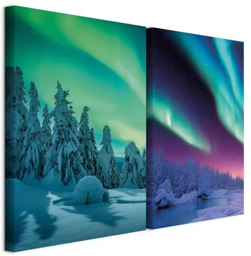 murando - Akustikbild Bilder Set Polarlicht 40x30cm 2 Teilig je 20x30cm Collage 2er Mehrteiligen Gemälden Kunstdrucke Wandbild Schallabsorber Akustikplatten - Nordlicht Mystisch c-B-10269-b-a