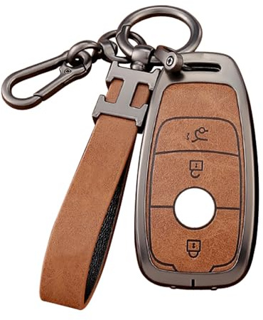 3 Tasten Autoschlüssel Hülle kompatibel mit Mercedes Benz A C E G S CLS Klasse AMG GLK GLA GLC GLE GLS GT SL SLC SLS SLK Autoschlüssel Schutz mit Schlüsselanhänger (Braunes Schlüsseletui)