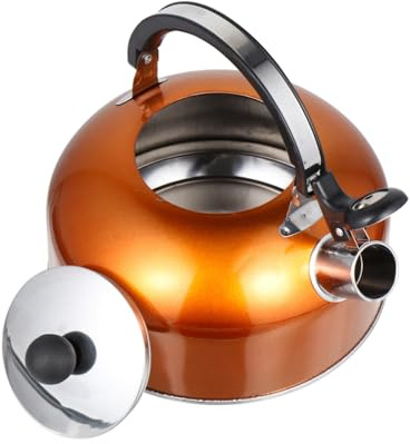 POPETPOP Tetera Silbante De Acero Inoxidable 1,8 l Para Hervir Agua, Base Plana Compatible Inducción y Gas, Resistente y Apta Para Uso Doméstico, Color Naranja