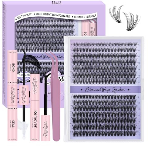 ClassicWisp Wimpern Extensions Set - 280PCS Cluster Lash Set mit Bond+Seal+Remover, Wimpern Pinzette & Bürste, 30D+40D Natürliche Weiche D curl Fake Lashes 8-16 Mix, Schwarze Lash Clusters