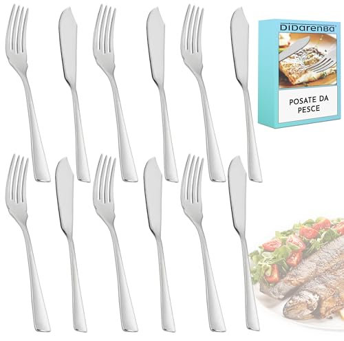 Posate da pesce 12 pezzi acciaio inox lucidato con 6 pezzi di pala pesce e 6 pezzi di forchette pesce