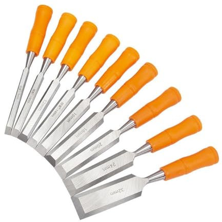 Mxxephemer Wood Chisel Set 9 Pieces Woodworking Chisels 8 to 32mm Firmer Chisel Set Woodworking Hand Tools Mortise Chisel Set (Orange)