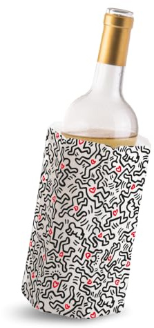 Vacu Vin Wine Cooler Sleeve – Wine Chiller for a Bottle – Keith Haring | Wine bottle chiller, cools wine in 15 minutes, reusable cooling gel sleeve, fits 750ml to 1L bottles, no ice, portable