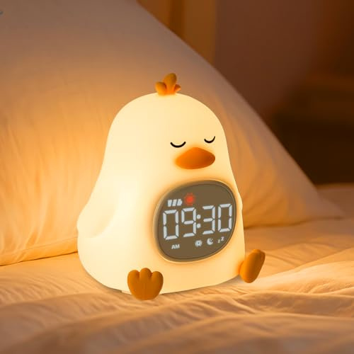 Yiliaw Schläfrige Ente Kinderwecker mit Nachtlicht – Schlaftrainer & Aufwachuhr, wiederaufladbare Silikonlampe für Schlafzimmer, Perfekter Schlafbegleiter für Jungen & Mädchen