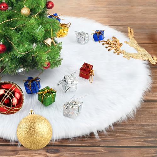 Cache Pied Sapin de Noel Petite, 38cm Ronde Jupe de Sapin de Noël, Mini Christmas Tree Skirt Blanc, Tapis de Sapin Petite pour la Décoration du Arbre de Noël