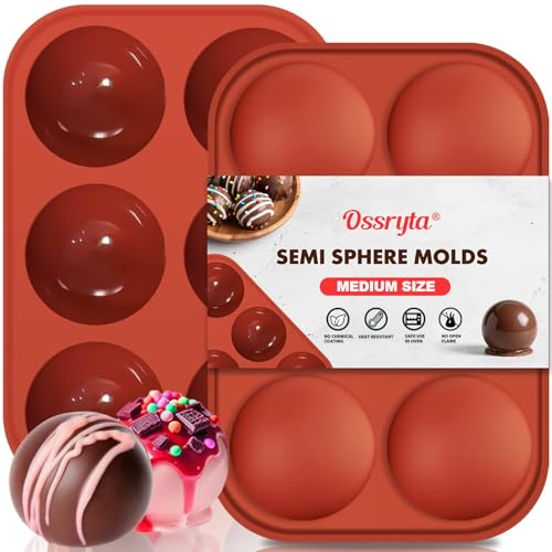 Ossryta 6-Cavity Medium Semi-Sphere Silicone Molds - Hot Chocolate Bomb Molds for Baking, Dome Cakes, Candy, Jelly & Mousse - Reusable, Non-Stick Half Sphere Chocolate Mold Set (2 Pack)