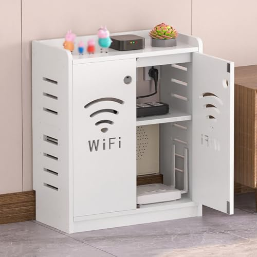 Caja De Almacenamiento Para Router, Ocultar Router Wifi, Gabinete Multimedia Para El Hogar, Organizador Con Estante Ajustable, Requiere Ensamblaje, Para El Hogar Y La Oficina(White 1,60cm/23.6in)