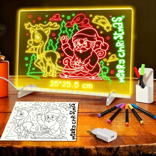 Tableau lumineux Message LED 35 x 25 cm, Tablette lumineuse Dessin Enfant, 13 Modes En acrylique Avec adaptateur pour tableau à peindre, mémo, publicité, Cadeau Créatif pour Enfants