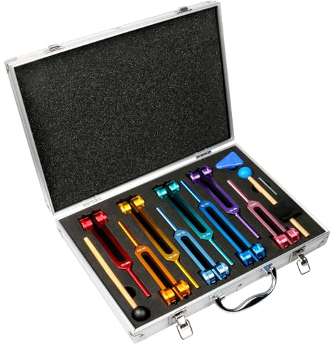 Jeu de Diapasons pour Chakras à des Fins de Guérison, 7 Diapasons Chakras + 1 Diapason âme à but Précis avec Boîte Cadeau en Aluminium pour Thérapie Sonore, Méditation, équilibrage énergétique, etc.