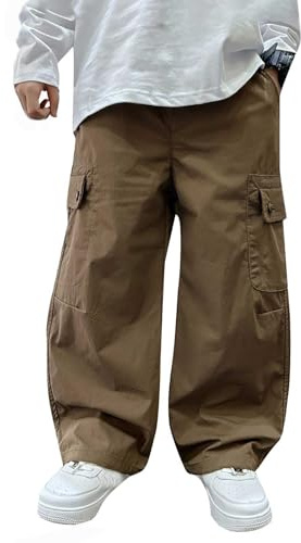 Mjjsk Pantaloni cargo per bambini larghi gamba dritta larghi pantaloni da jogging per la scuola pantaloni da jogging in vita elasticizzata pantaloni da combattimento casual all'aperto pantaloni da