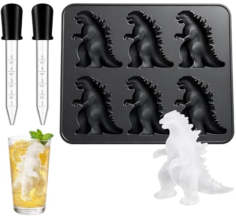 1 Pack Novelty Ice Cube Tray with Lid & 2 Pipettes, Detailed G0dzilla Silicone Ice Cube Mould for Themed Drinks and Parties, Flexible Freezer Tray for Home and Bar Use