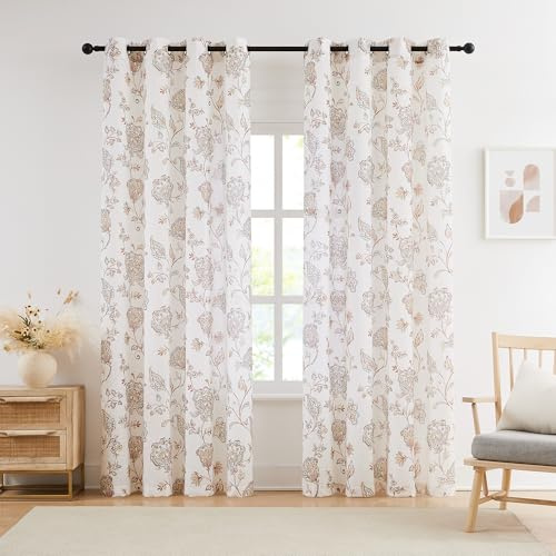 Treatmentex Cortinas con Estampado Floral Color Caqui con Ojales, 140x245cm
