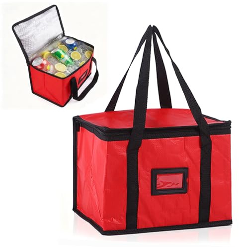 YZDZSW Large Food Delivery Bag 43 cm, 40L Insulated Cooler Bag | Foldable Thermal Bag with Aluminium Foil Lining for Hot & Cold Food, Picnic, Grocery, Frozen (Red)