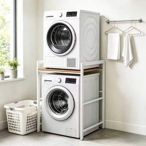 OVLRIJP Estantería para lavadora, 3 alturas ajustables, armario para lavadora, hasta 350 kg, armario para lavadora y secadora, 69 x 65 x 102 cm (blanco)