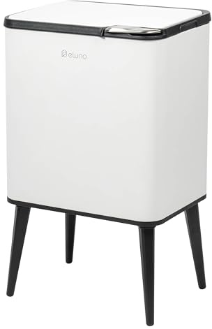 eluno Cubo de basura con 30 litros de capacidad y tapa push – Incluye contenedor de basura orgánico integrado de 3 litros, cubo interior extraíble de plástico, sistema de separación de basura, de