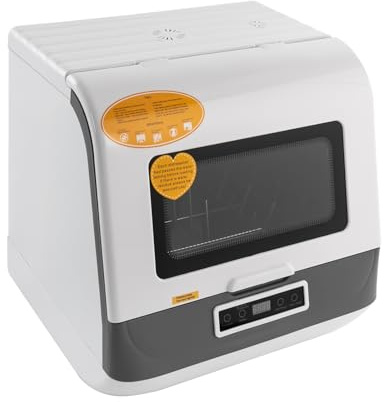 Mini lave-vaisselle de table avec réservoir d'eau de 6 l sans raccord d'eau, Plug & Play, 4 programmes, bras de pulvérisation à 360°, séchage à l'air chaud, stockage hygiénique 72 h, contrôle tactile