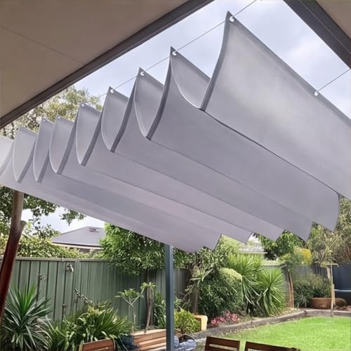 Toldo Retráctil 2 x 5.2 m Pérgola Ajustable Protección Rayos UV Fácil de Colgar Cubierta Impermeable Retráctil Pérgola Dosel para Terraza Balcon Exteriores Jardín, Gris Claro